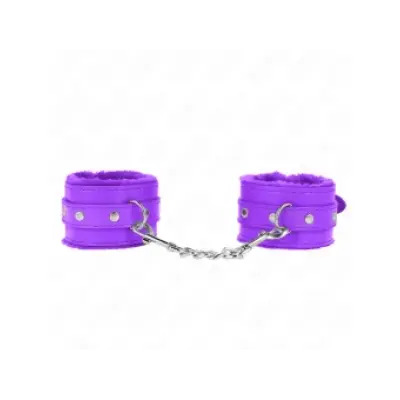 Kink Premium Fur Lined Wrist Restraints Purple With Purple Belt Adjustable 17-29 Cm X 6 Cm