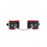 Kink Premium Fur Lined Wrist Restraints Red With Black Belt Adjustable 17-29 Cm X 6 Cm