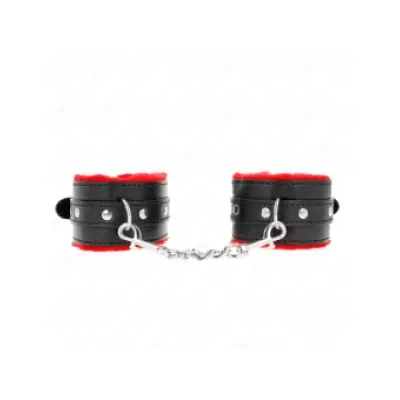 Kink Premium Fur Lined Wrist Restraints Red With Black Belt Adjustable 17-29 Cm X 6 Cm