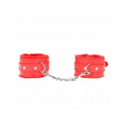 Kink Premium Fur Lined Wrist Restraints Red With Red Belt Adjustable 17-29 Cm X 6 Cm