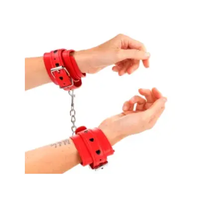 Kink Red Wrist Restraints With Black Heart Inlay Adjustable 21-28 Cm X 5.5 Cm