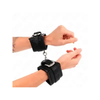 Kink Rhinestone Buckle Wrist Restraints Black Adjustable 25-32 Cm X 5.5 Cm