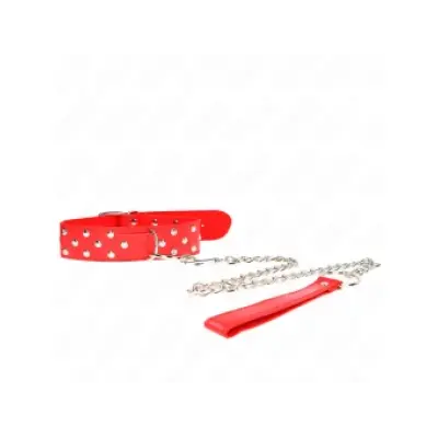 Kink Ring Rivet Strap Necklace With Belt 65 Cm Red Adjustable 36-50 Cm X 3.8 Cm
