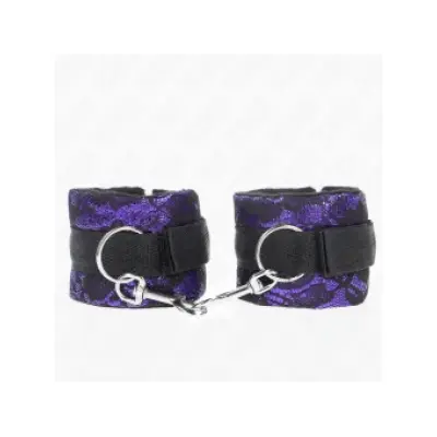 Kink Short Velvet Lace Wrist Restraints And Nylon Bind Purple / Black 23 X 6.5 Cm