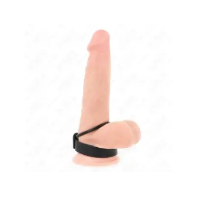 Kink Silicone Penis Ring 3.8 Cm With Ball Divider And Leather Strap 22 X 1.5 Cm