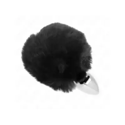 Kink Stainless Steel Plug 7 X 3 Cm With Black Faux Fur Rabbit Tail 8 Cm