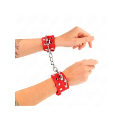Kink Wristbands With Double Line Of Adjustable Studs Red