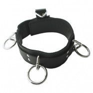 Spartacus Locking Collar Läderhalsband med 3 Ringar    - Svart