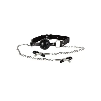 Diabolique Black Gag With Nipple Clamps