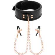 Halsband i veganskt läder med kedjelänkade Bröstklämmor - Svart