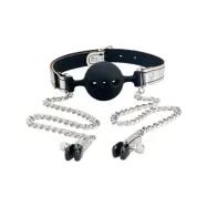 LoveToy: Breathable Ball Gag with Nipple Clamps