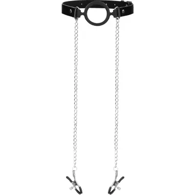 Ouch!: O-Ring Gag with Nipple Clamps