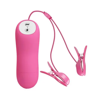 Romantic Wave Vibrating & Eletric Shock Nipple Clamps - Vibrerande Bröstklämmor - Fuchsia
