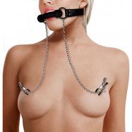 Silicone Bit Gag with Nipple Clamps