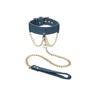 Calexotics Ride Em Denim Collar + Leash Blue