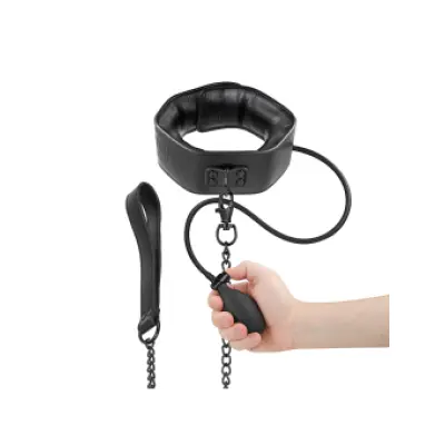 FETISH SUBMISSIVE BONDAGE - INFLATABLE STRANGLING COLLAR WITH CHAIN