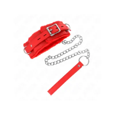 Kink Collar With Leash 65 Cm With Restrictions Red 36-42 Cm X 5.5 Cm