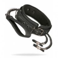 Leather Collar With Nipple Chains