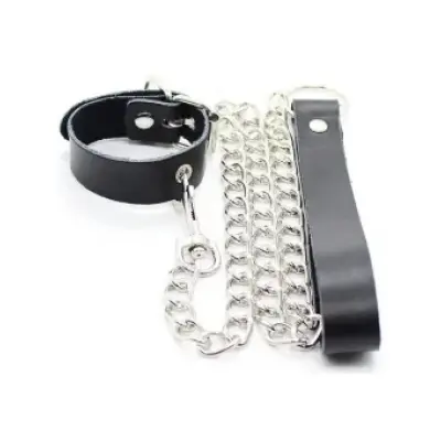 Ohmama Fetish Penis Necklace And Leather Strap With Metal Chain