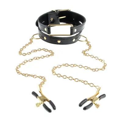 Pipedream Fetish Fantasy: Collar & Nipple Clamps, gold