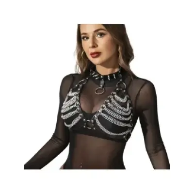 Subblime Harness Bra And Necklace With Chains One Size