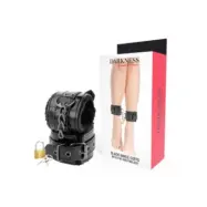 Darkness Adjustable Black Leather Ankle Handcuffs With Padlock