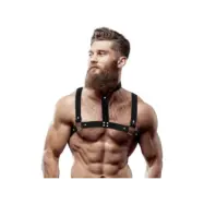 Fetish Submissive Attitude Adjustable Eco-Leather Chest Harness With Necklace For Men