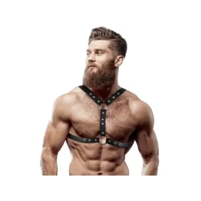 Fetish Submissive Attitude Eco-Leather Chest Harness With Double Support And Studs For Men