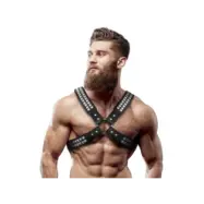 Fetish Submissive Attitude Mens Crossed Chest Eco-Leather Harness With Rivets