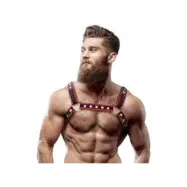 Fetish Submissive Attitude Mens Eco-Leather Chest Bulldog Harness Black/Red