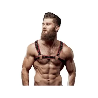 Fetish Submissive Attitude Mens Eco-Leather Chest Harness Black/Red