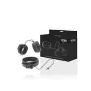 Fetish Submissive Vegan Leather Necklace And Handcuffs With Noprene Lining