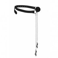 Black & White Breathable Ball Gag with Nipple Clamps