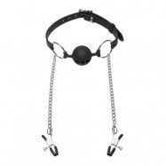 HINDER - Breathable Ball Gag + Nipple Clamps