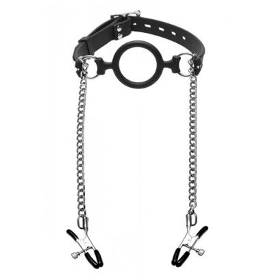 Mutiny Silicone O-Ring Gag With Nipple Clamps