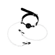 Ohmama Fetish Black Ball Gag With Nipple Clamps