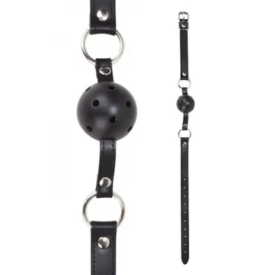 Ouch! Ball Gag with leather straps - Black