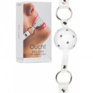 Ouch! Ball Gag with leather straps - White