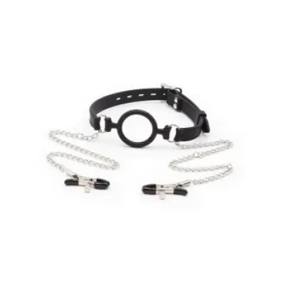 Ohmama Fetish Ring Gag With Chains And Nipple Clamps