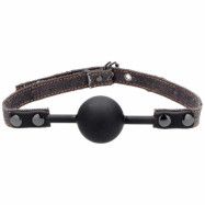 Silicone Ball Gag Roughend Denim Straps Black