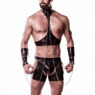 Grey Velvet Men Halterneck Wetlook Bondage Set - Svart - L/XL