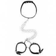 Black & White Bonded Leather Collar with Wrist Cuffs