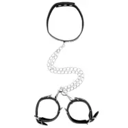 Black&White Bonded Leather Collar with Wrist Cuffs