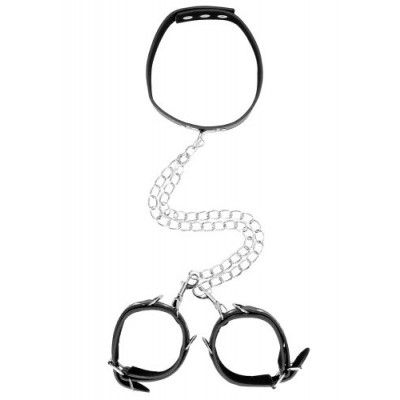 Black&White Bonded Leather Collar with Wrist Cuffs