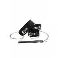 Black & White Velcro Collar with Leash and Wrist Cuffs