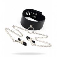 Collar Leash With Nipple Clamps Black