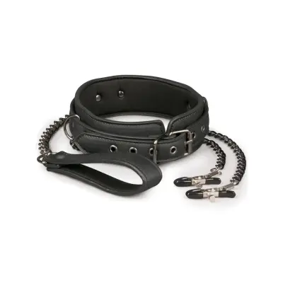 Easytoys Leather Collar With Nipple Chains