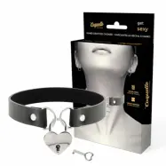 Halsband Choker i Veganskt läder med hjärtformat hänglås med nyckel - Svart