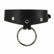 Zado Läder Halsband med O-ring   - Svart