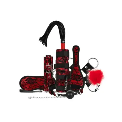 Lace& Leather Look 9-pcs Bondage Set